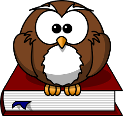 Dibujo de un buho marrón sobre un libro rojo