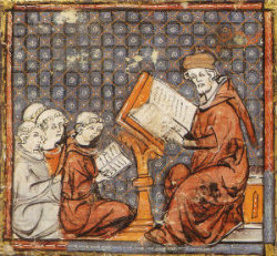 Representación medieval de una clase en la Universidad de París