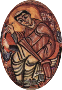 Figura de Isidoro de Sevilla en un fragmento de un Codex de las Etimologías